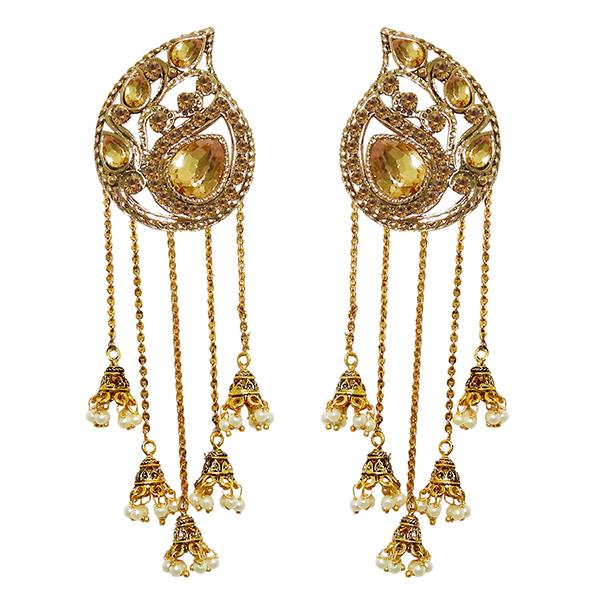 Kriaa Pearl Gold Plated Drop Roll chain Earrings - 1310504