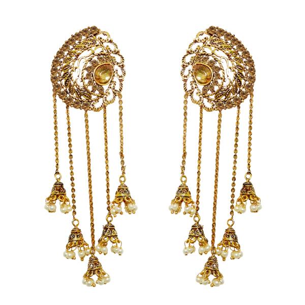 Kriaa Pearl Gold Plated Drop Roll chain Earrings - 1310506