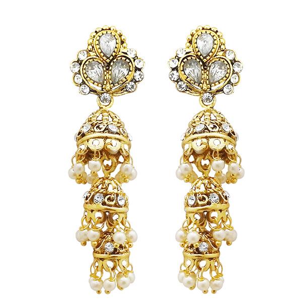 Kriaa Gold Plated White Austrian Stone Jhumki Earrings - 1310533B