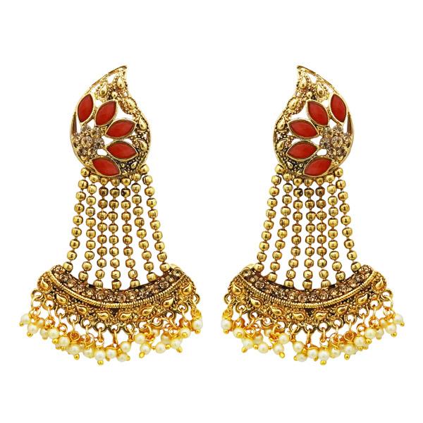 Kriaa Gold Plated Maroon Kundan Stone Dangler Earrings - 1310535B