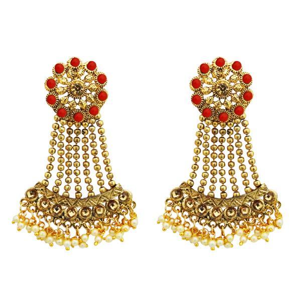 Kriaa Red Kundan Stone Gold Plated Dangler Earrings - 1310536B