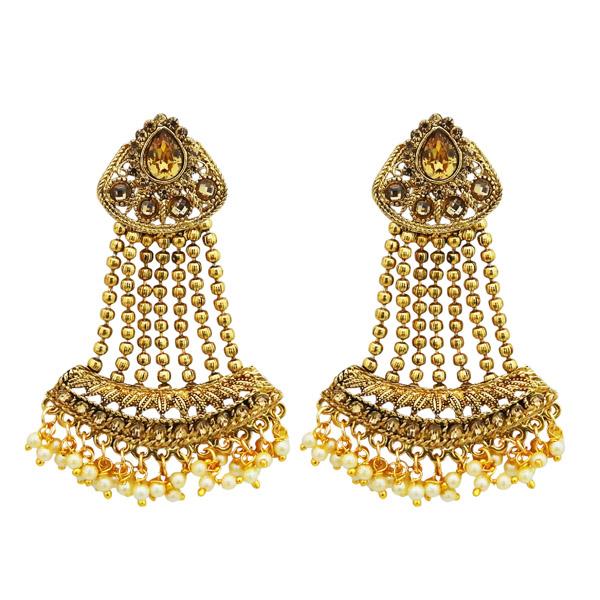 Kriaa Gold Plated Brown Austrian Stone Dangler Earrings - 1310538A
