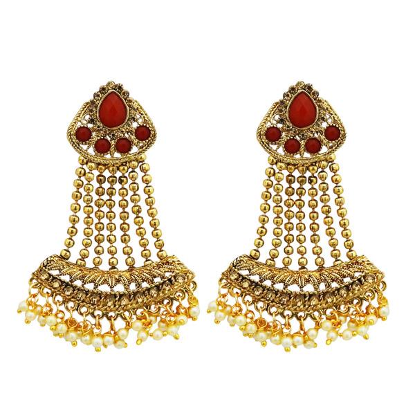 Kriaa Maroon Kundan Stone Gold Plated Dangler Earrings - 1310538B