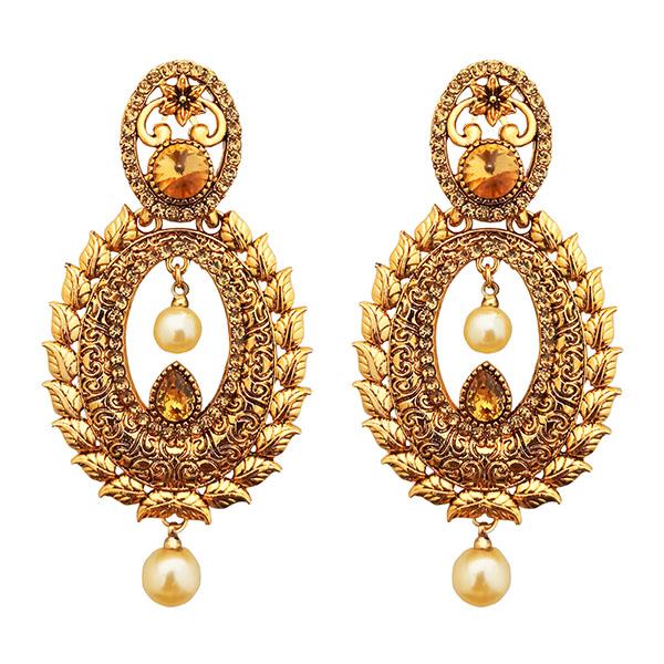 Kriaa Brown Austrian Stone Gold Plated Dangler Earrings - 1310548