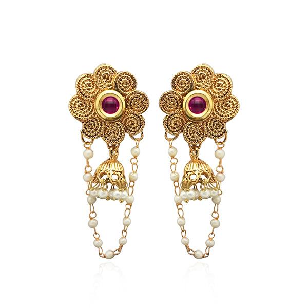 Kriaa Gold Plated Purple Austrian Stone Dangler Earrings - 1310567A