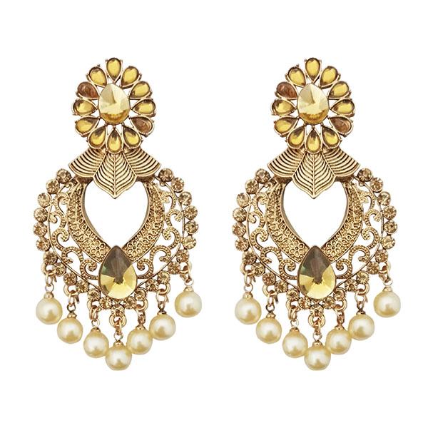 Kriaa Gold Plated Brown Kundan Dangler Earrings - 1310594