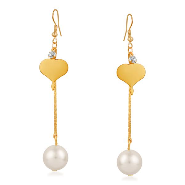 Urthn Gold Plated Stone Pearl Dangler Earrings - 1310638