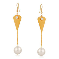 Urthn Gold Plated Stone Pearl Dangler Earrings - 1310641