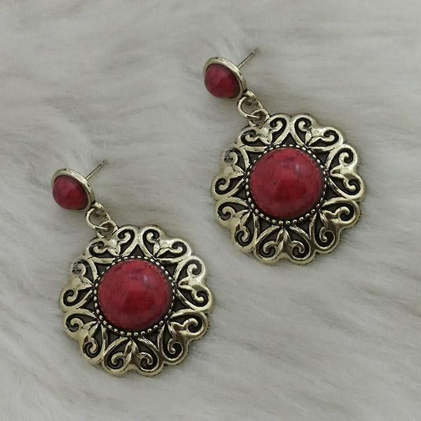 Kriaa Gold Plated Maroon Turquoise Stone Dangler Earrings - 1310855B