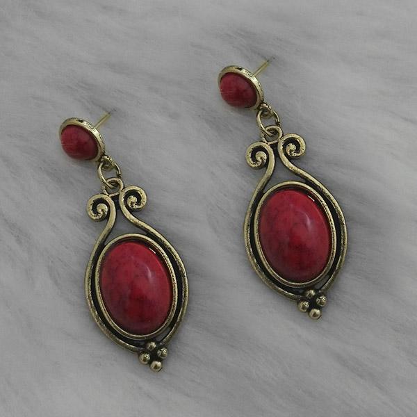 Kriaa Gold Plated Maroon Turquoise Stone Dangler Earrings - 1310861A