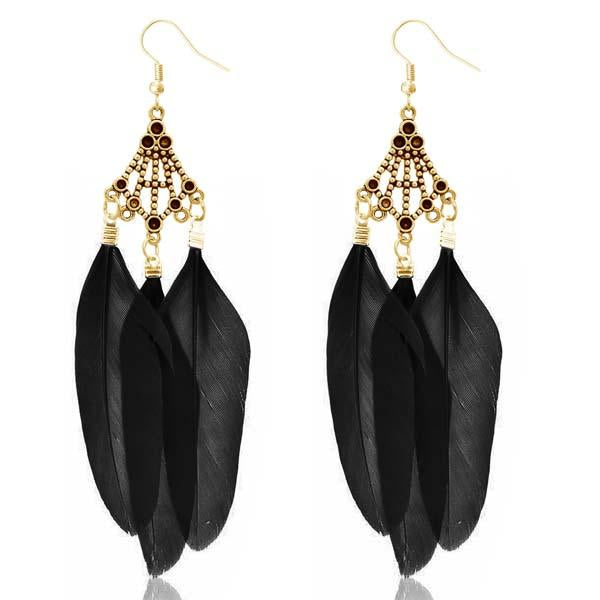 Jeweljunk Gold Plated Black Feather Earrings - 1310945A