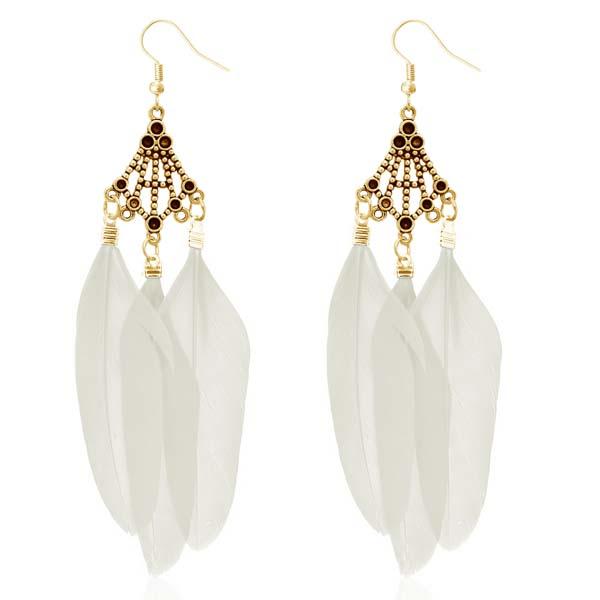 Jeweljunk Gold Plated White Feather Earrings - 1310945C