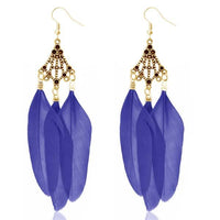 Jeweljunk Gold Plated Blue Feather Earrings - 1310945E