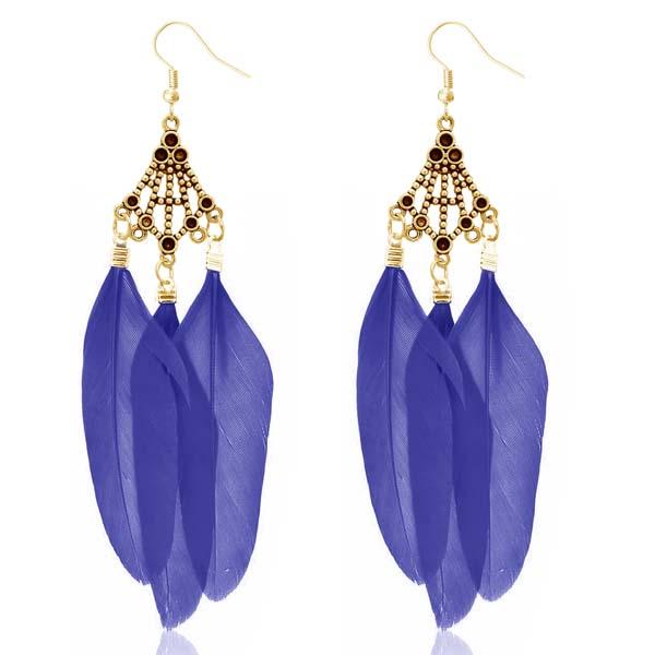 Jeweljunk Gold Plated Blue Feather Earrings - 1310945E