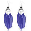 Jeweljunk Rhodium Plated Blue Feather Earrings - 1310946E