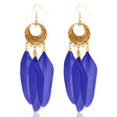 Jeweljunk Gold Plated Blue Feather Earrings - 1310947E