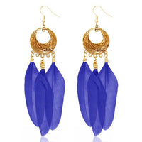 Jeweljunk Gold Plated Blue Feather Earrings - 1310947E