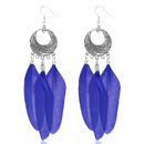 Jeweljunk Rhodium Plated Blue Feather Earrings - 1310948E