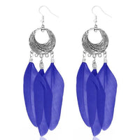 Jeweljunk Rhodium Plated Blue Feather Earrings - 1310948E