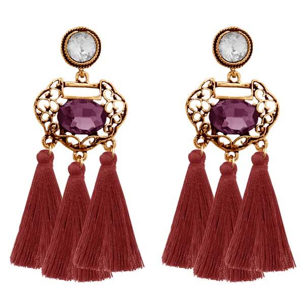 Jeweljunk Gold Plated Stone Brown Thread Earrings - 1310949D