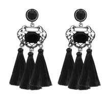 Jeweljunk Black Stone Rhodium Plated Tassel Earrings - 1310950A