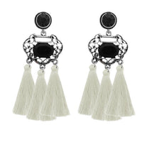 Jeweljunk Rhodium Plated Stone White Thread Earrings - 1310950B
