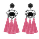 Jeweljunk Rhodium Plated Stone Pink Thread Earrings - 1310950C