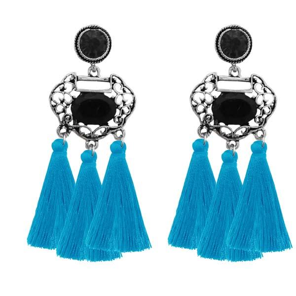 Jeweljunk Blue Thread Rhodium Plated Earrings - 1310950E