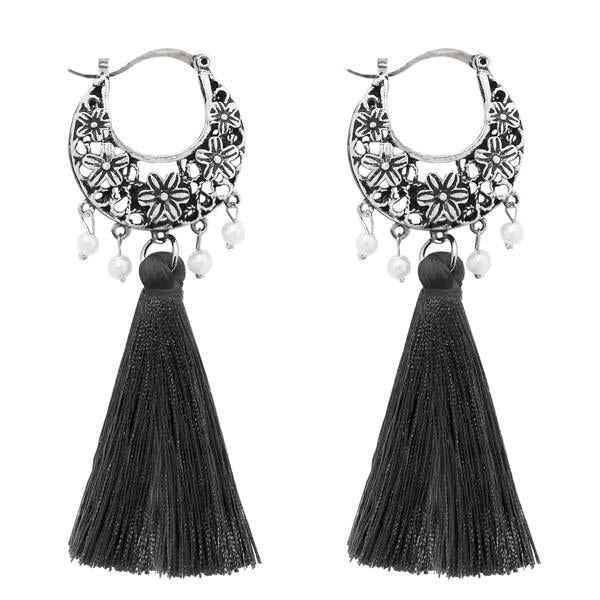 Tip Top Fashions Grey Thread Rhodium Plated Earrings - 1310952C