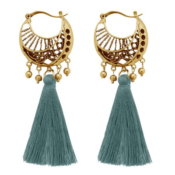 Jeweljunk Blue Thread Gold Plated Tassel Earrings - 1310953F