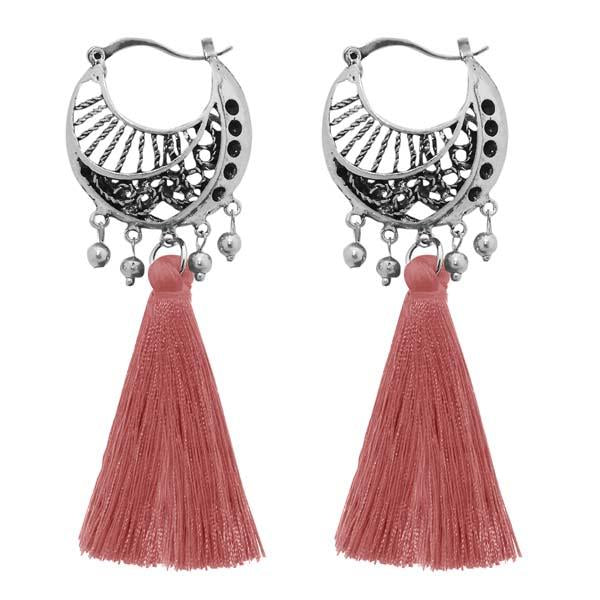 Jeweljunk Rhodium Plated Brown Thread Earrings - 1310954B