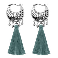 Jeweljunk Blue Thread Rhodium Plated Tassel Earrings - 1310954F