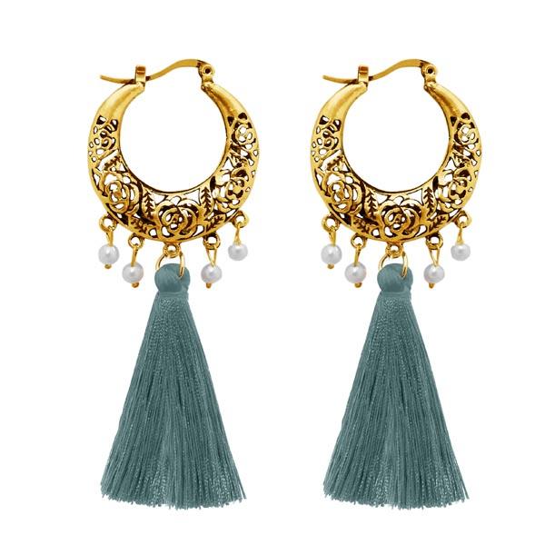 Jeweljunk Gold Plated Blue Thread Tassel Earrings - 1310955F