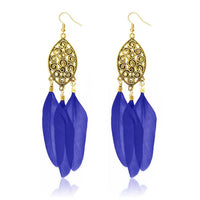 Jeweljunk Gold Plated Blue Feather Earrings - 1310957B