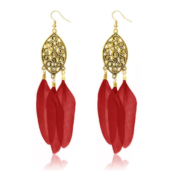Jeweljunk Gold Plated Red Feather Earrings - 1310957C