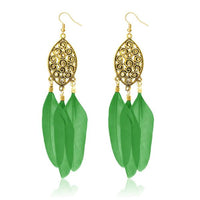 Jeweljunk Gold Plated Green Feather Earrings - 1310957D