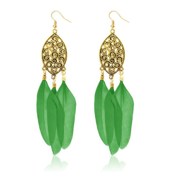 Jeweljunk Gold Plated Green Feather Earrings - 1310957D