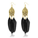 Jeweljunk Gold Plated Black Feather Earrings - 1310957E