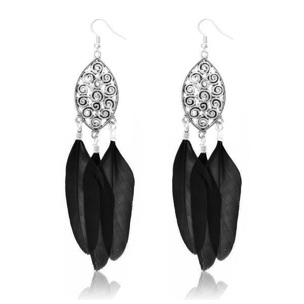 Jeweljunk Silver Plated Black Feather Earrings - 1310958C