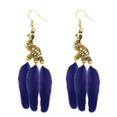 Jeweljunk Gold Plated Blue Peacock Feather Earrings - 1310959B