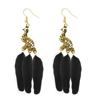 Jeweljunk Gold Plated Black Peacock Feather Earrings - 1310959D