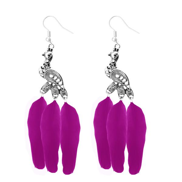 Jeweljunk Silver Plated Pink Peacock Feather Earrings - 1310960A