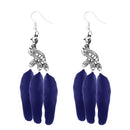 Jeweljunk Silver Plated Blue Peacock Feather Earrings - 1310960B