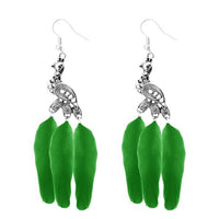 Jeweljunk Silver Plated Green Peacock Feather Earrings - 1310960D