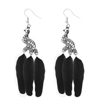 Jeweljunk Silevr Plated Black Peacock Feather Earrings - 1310960E