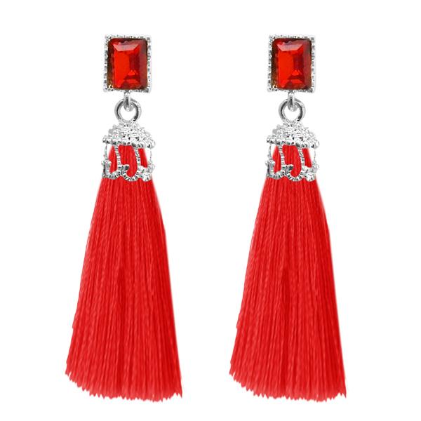 Jeweljunk Silver Plated Red Thread Earrings - 1310962E