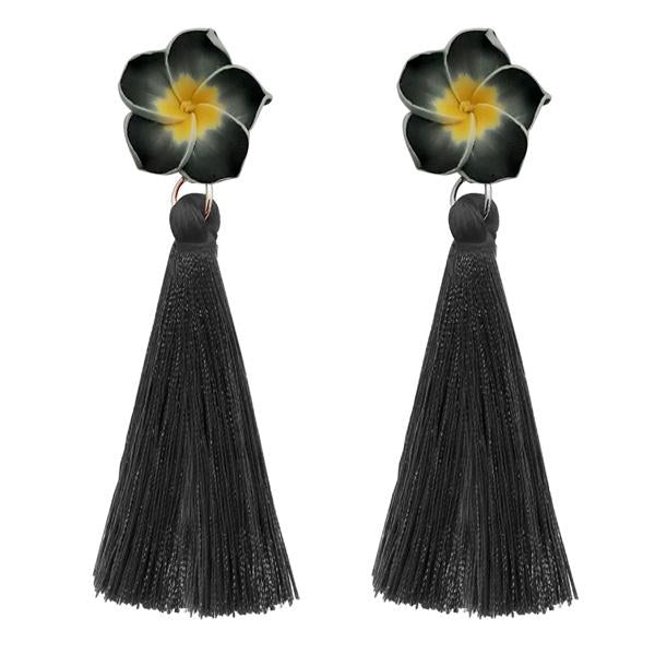 Jeweljunk Black Thread Gold Plated Tassel Earrings - 1310968B