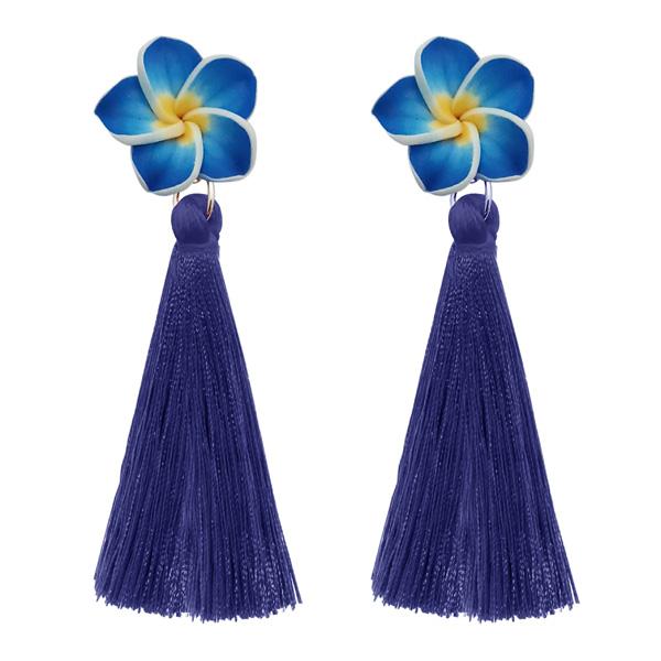 Jeweljunk Blue Thread Gold Plated Tassel Earrings - 1310968D