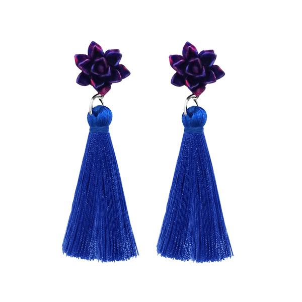 Jeweljunk Blue Thread Gold Plated Tassel Earrings - 1310969D