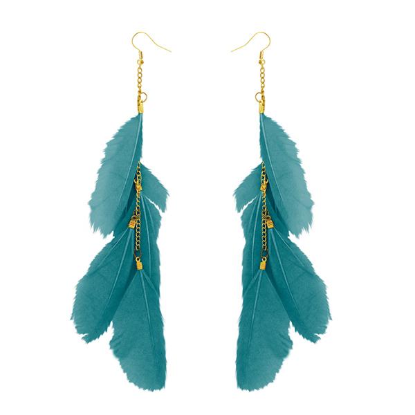 Jeweljunk Gold Plated Rama Green Feather Earrings - 1310970E